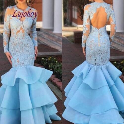 Sexy Long Sleeve Lace Evening Dresses Party Mermaid Plus Size Women Ladies Prom Formal Evening Gowns Dresses