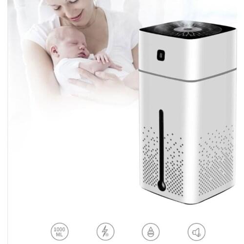 1L Cool Mist Humidifier Large Capacity USB Air Humidifier Purifier Household Auto Shut-Off Steam Atomization with Night Light