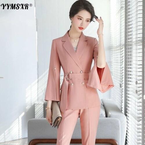 High quality professional female suit pants two-piece suit 2020 new autumn double breasted ladies Blazer Slim pants office