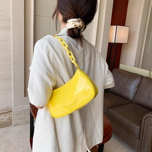Candy Color Bright Skin Shoulder Crossbody Bag for Women 2021 New Saddle Baguette Messenger Bags Chain Female Tote Purse Handbag
