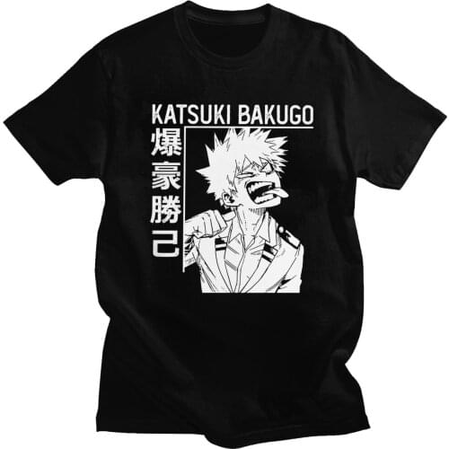 Funny Mens Katsuki Bakugo Boku No Hero Academia T-Shirt Cotton Anime Tee Shirt Short Sleeve Manga All Might Tshirt Merch Tops