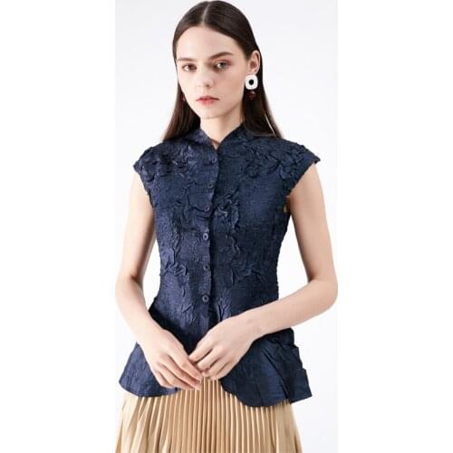 Miyake silk fabric womens fashion 2020 za top chiffon shirt pleated rose shirt Vintage blouse Hand Pleated korean button blouse