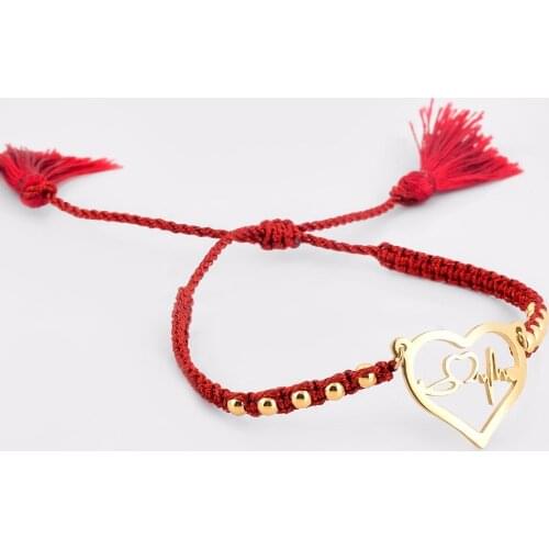 Women/girls Stainless Steel heart beat bangle handmade tassel beaded adjustable stretch bracelet wholesale&dropship Jewelry