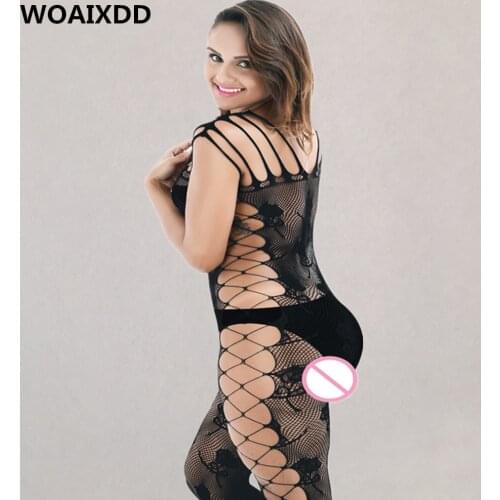 Plus Size Open Crotch Bodystockings Sexy Transparent Hollow Out Lingerie Porn Women Intimates Underwear Erotic Printed Pantyhose