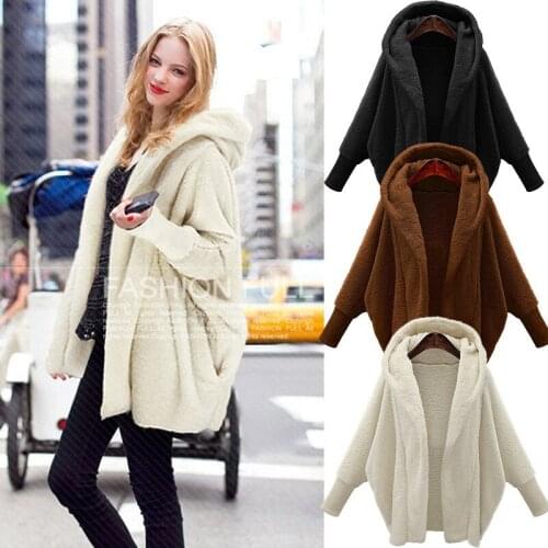 Women Autumn Winter Hooded Coat Fluffy Plush Warm Hoodies Jacket Female New Fashion Long Sleeve Solid Color Outwear Overcoat