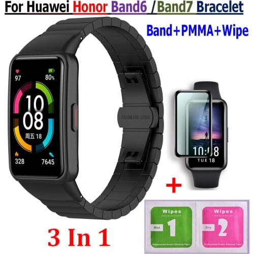 3D Glass PMMA Film Protective Screen For Huawei Honor Band 6 Watch Bracelet Band Stainless Steel Strap for Honor Band6 Wrist