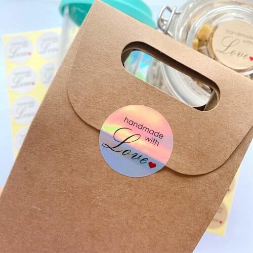 500pcs Handmade With Love Paper Stickers 35mm Round Adhesive Labels Baking Wedding Decoration Party free shipping