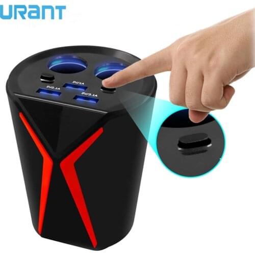 URANT Cup Car Charger Multi-function Display Voltage 3.1A 3 USB Car- DC12-24V Cigarette Lighter Splitter For GPS DVR Charger