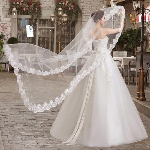 White Wedding Accessories Veil Bridal Wedding Veil 3M 1 Layer Lace