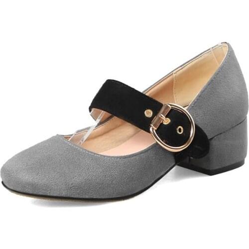 Big Size 11 12 13 14 15 16 17 ladies high heels women shoes woman pumps Square scalp buckle with thick heel and shallow opening