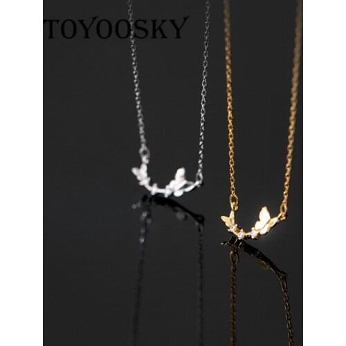 1 Piece Ethnic Style 925 Sterling Silver Classic Clear CZ Butterfly Pendant Necklace Clavicle Chain For Women Party Jewerly