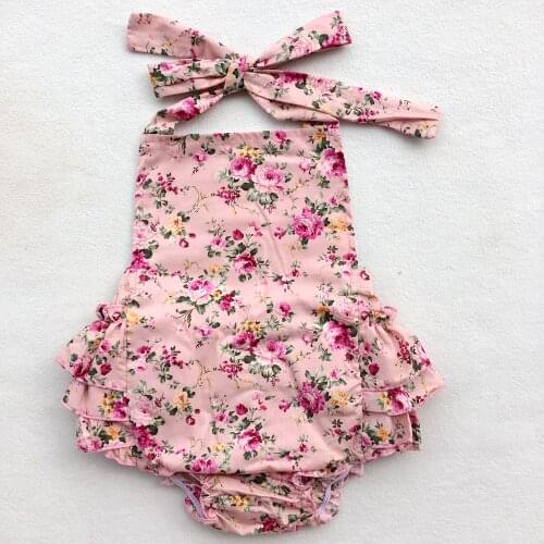 Floral Vintage Cotton Baby Girls Infant Ruffle Bubble Romper New Retro Girls Outfit