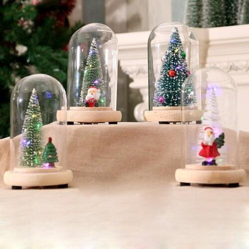 Wooden Glass Cover Christmas Tree Ornaments Luminous Mini Christmas Tree Christmas Childrens Gifts Christmas Decorations Cedar