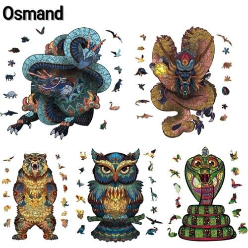 Wooden Jigsaw Puzzle Colorful Bear Animal Shape Puzzles Board Set Interesting Educational Games Toys For Adults Kids Xmas Gifts