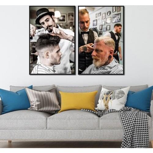 Minimalist Canvas Painting Cutting Hair Pictures Wall Poster Art Crafts Gifts for Barbershop Hair Salon Corridor Decorations