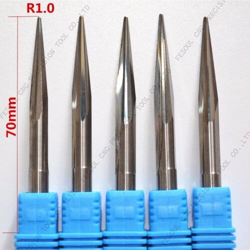 6mm*R1.0*70L,5pcs,Free shipping Taper Ball nose End Mill,CNC milling Cutter,Solid carbide tool,woodworking router bit