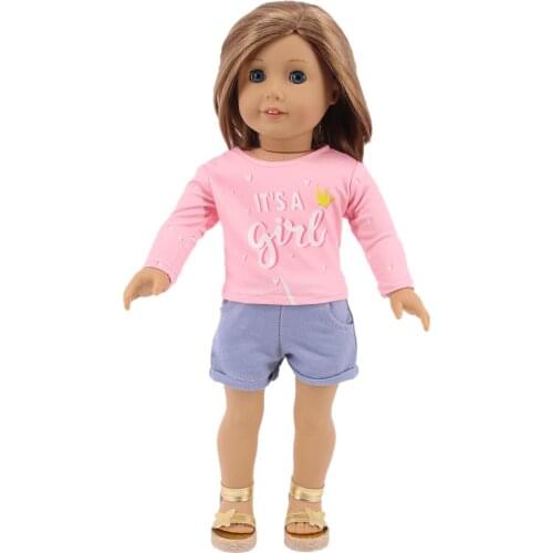 New Pattern Fashion Long Sleeve T-shirt Letter Two Piece Set Fit 18 Inch American&43cm Baby New Born Doll Clothes Accessories