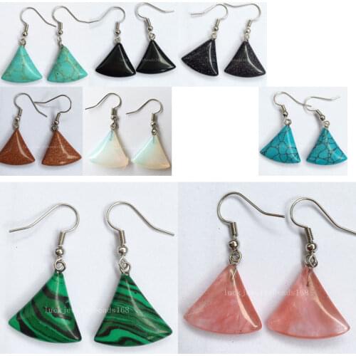 Howlite Goldstone Blue Sand Opal Malachite Cherry Quartz Carnelian Triangle Beads Dangle Earrings WFH452