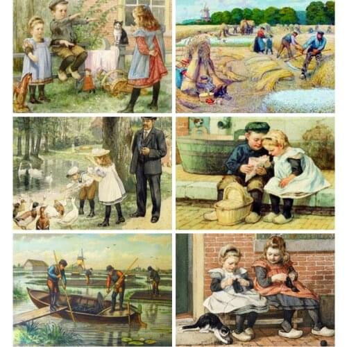 Huacan Full Drill Diamond Painting Scenery Diamond Art Mosaic Pastoral Embroidery Portrait Home Decoration