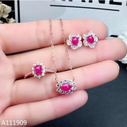KJJEAXCMY boutique jewelry 925 sterling silver inlaid Natural ruby Ring Earring Necklace Suit Support Detection fine