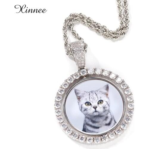 Custom Made Photo Round Spin Medallions Cubic Zircon Pendant&Necklace With 4mm Tennis chain Hip Hop Jewelry For Men Women