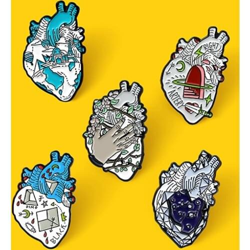 Cartoon Embrace Organ Enamel Pin Castle Glacier Mineral Brooches For Doctor Anatomy Heart Pin Badge Metal Jewelry Gift Wholesale