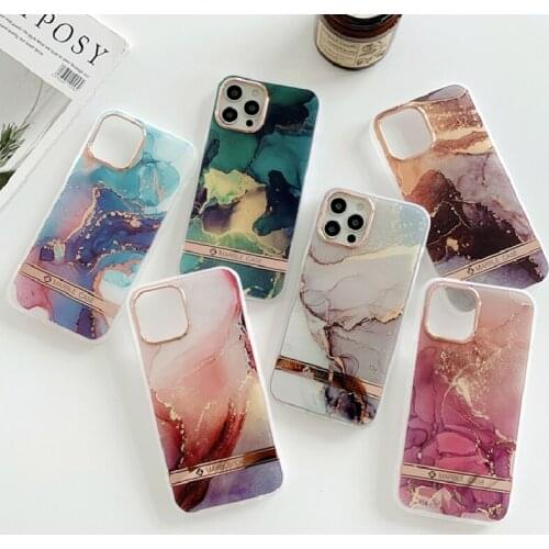 Luxury Marble Texture Color Soft Phone Case For iPhone 12 Mini 11 Pro X XR XS Max SE2 7 8 Plus Shockproof Plating Silicone Cover