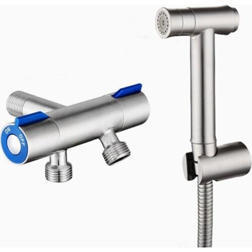 One Key Press Double Function Bathroom Toilet Bidet Faucet Kit Stainless Steel Brushed Bidet Sprayer Set Mount On Tank BD033