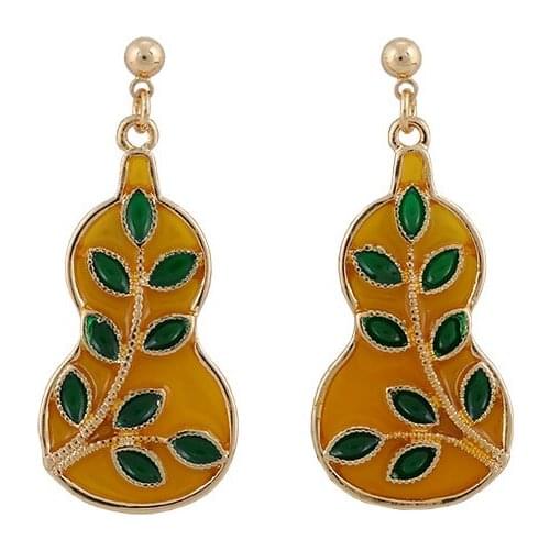 Original design Chinese wind the gourd drops of glaze green leaves ferro earrings stud earrings 2020 on your life