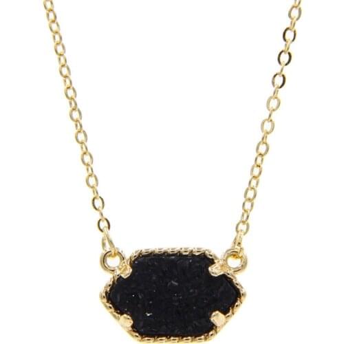 Oval Druzy Pendant Necklace Hexagon Resin Drusy Druse Fashion style Necklaces designer Brand luxury Jewelry for Women Girl Gift