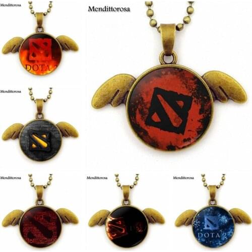 Dota 2 For Unisex Party Gift Brand Glass Cabochon Bronze Angel Wings Necklace Jewelry Gift