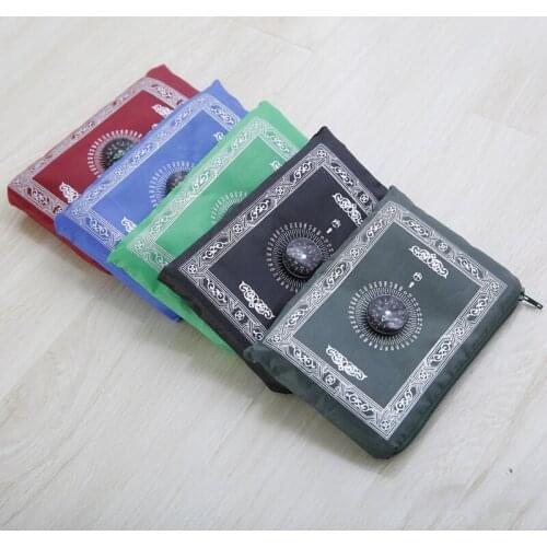 100x60cm Portable Muslim Prayer Mat Eid Mubarak Decor Kneeling Poly Rug Waterproof Ramadan Islam Carpet with Compass 5 Colors