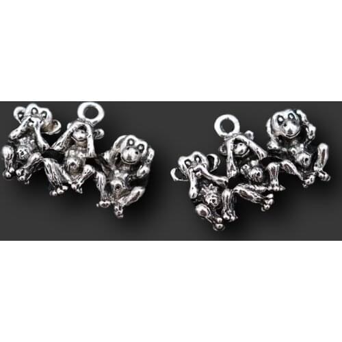 6pcs Silver Plated Three Good Friends Monkey Orangutan Dog Pendant Hip hop Necklace Accessories DIY Charms Jewelry Crafts Making