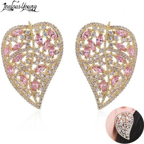 Luxury Zirconia Leaf Shape Stud Earrings Inlay Top Quality Zircon Crystal Studs Women Wedding Party Earings Fashion Jewelry Gift