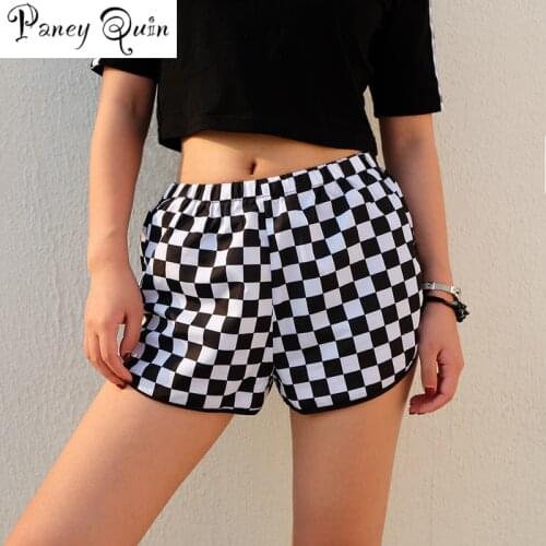Summer new Plaid loose Shorts Womens Elastic Waist Fashion beach Short Feminino Checkerboard short feminino