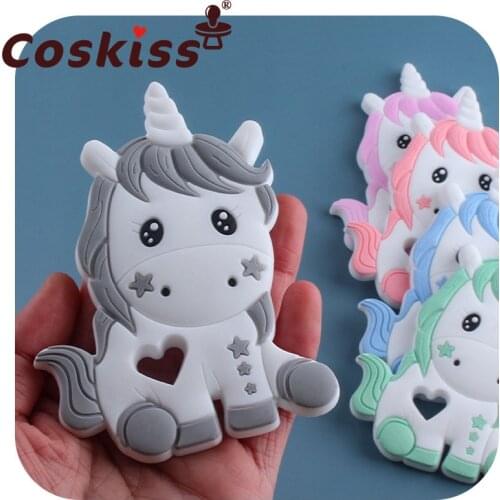 Coskiss Silicone Baby Unicorn Chewing Teether Bebe Nipple Chain Making DIY Necklace Gift Food Grade Animal Teething Products