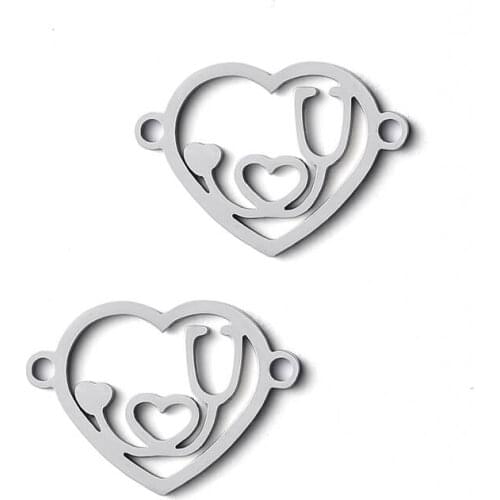 I Love You Heart Component Stainless Steel Connectors Jewelry Diy Lovers Couples Bracelet Findings Accessories 30 Pcs/lot