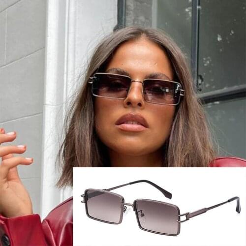 Retro Bronze Metal Rectangle Sunglasses Women Fashion Gradient UV400 Small Square Sun Glasses Trending Brand Designer Men Shades