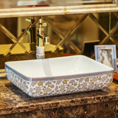 Grape painting oval China Artistic Handmade porcelain art Lavobo rrectangle Countertop ceramic antique hand wash basin