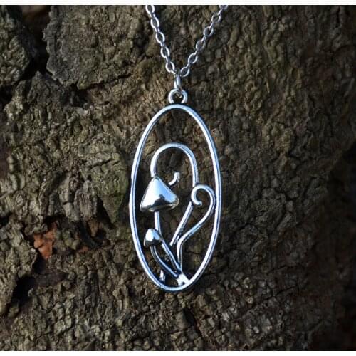 Vintage Silver Mushroom Pendant Necklace Plant Harajuku Jewelry