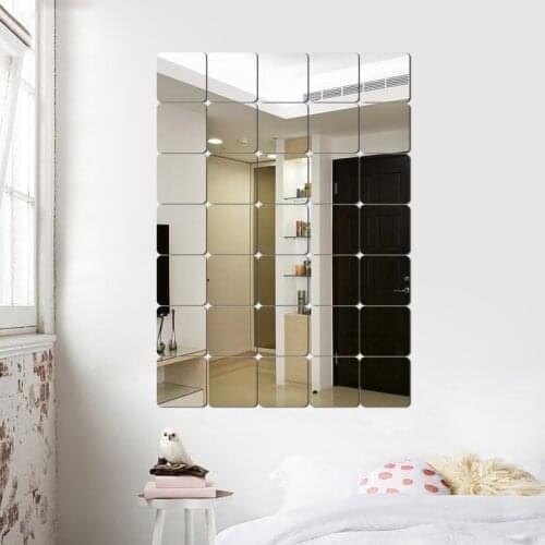35pcs/set Mirror Wall Sticker 3D Rounded Square Acrylic Decal DIY Self Adhesive Stickers for Home Bathroom Bedroom Decor 15x15cm