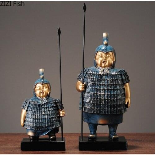 Chinese style old-fashioned abstract fat soldier sculpture simulation figure statue terracotta countertop living room furnishing