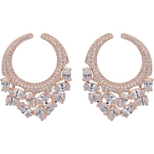 YAN MEI Fashion Moon Earring Zircon Horse Eye Earrings For Women GLE6101Y