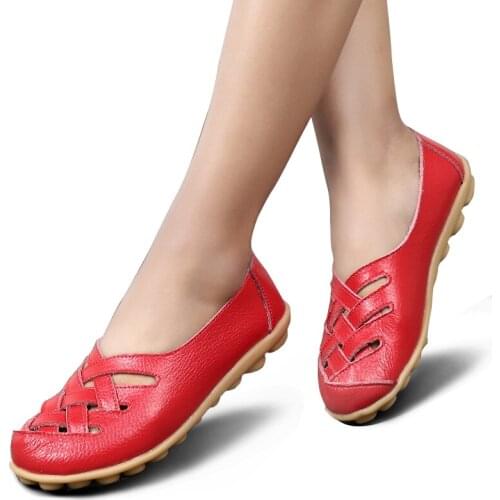 Women flats 2019 fashion genuine leather casual loafers shoes women sandals summer shoes flats hollow out ladies footwear