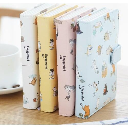 Cute Kawaii Cat Stationery Leather Notebook Japanese Style Color Page Notebook Bullet Diary Agenda 2020 Planner Filofax Notepad