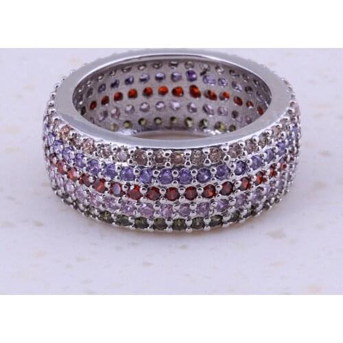 Fetching Multicolor Imitation Multigem Silver Color Rings For Women Bridal Wedding Party Fashion Jewelry Free Gift Box C0015
