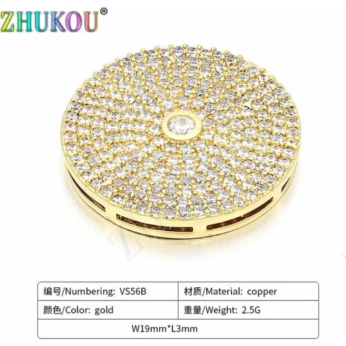 19mm Handmade Brass Cubic Zirconia Gold Disc Charms Connectors DIY Jewelry Bracelet Necklace Making, Model: VS56