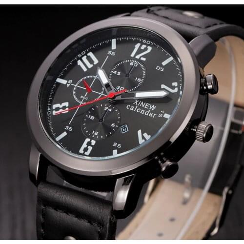 2018 XINEW Casual Mens Watches Brand Luxury Leather Men Military Wrist Watches Man Sports Quartz-Watch Relogio Masculino 8192