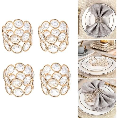 4 Pieces Set Crystal Napkin Buckle Ring Beads Rings Dining Table Decoration Wedding Decor