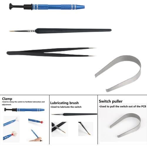 4in1 Mechanical Keyboard Switch Puller Remover Tool Stem Picker Holder Lube Brush Tweezers Clamp Opener Cleaner Kits